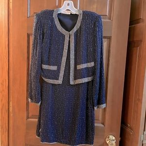 Navy Beaded Laurence Kazar Dress with Jacket